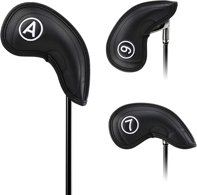 Golf Irons Club Head Covers, Golf 10pcs Set Thick PU Leather Waterproof Head Covers with Number Tag 3-9/A/P/S Fit Most Irons Club