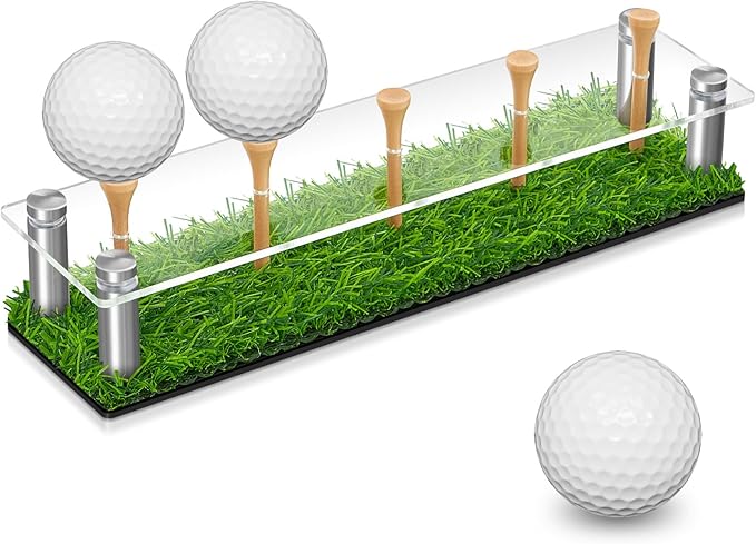 Menkxi Golf Ball Display Case Golf Ball Holder Stand Box with Black Base Acrylic Metal Turf Tee Memorabilia Show Decoration Office Gifts Decor(9.84 Inch)
