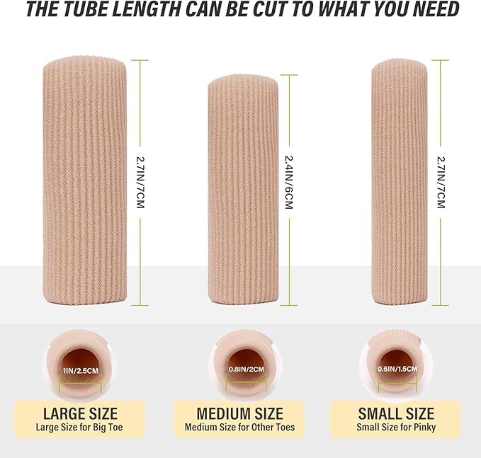ERGOfoot 6 Pack Toe Caps Close Finger Toe Sleeve Tubes Toe Protectors Gel Rubbing Tube to Prevent Bunions, Hammertoes, Callus, Corn, Blisters(Diameter 1.5cm)