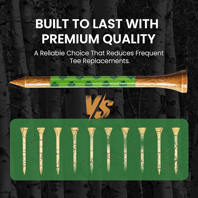 Amy Sport Golf Tees Western Birch Wood 5X More Durable 5X Stronger Value 50 Pack 1 1/2 2 3/4 3 1/4 Inch, Reduce Friction Wooden Long-Lasting, Spin Tall Sturdy Base for Stability