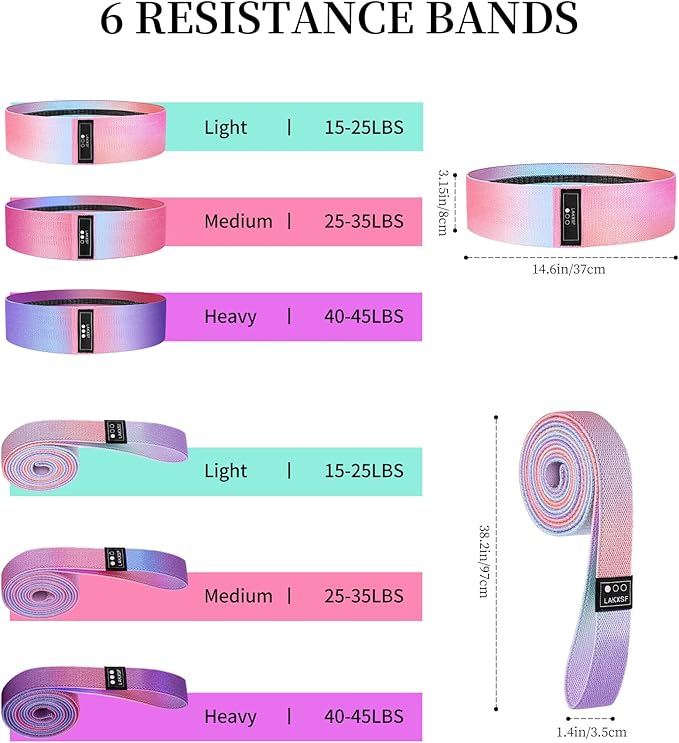 6 Pcs Fabric Booty Bands & Long Resistance Bands for Workout Butt and Legs Pull Up Exercise Elastic Stretch Bands Home Gym Fitness Equipment