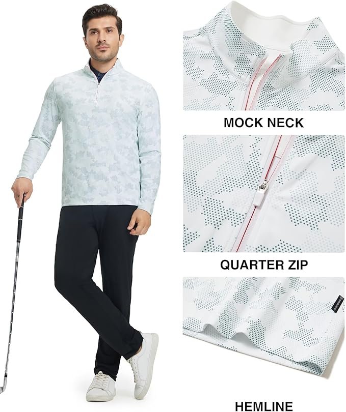 M MAELREG Quarter Zip Golf Pullover Men Dry Fit Long Sleeve Performance Wicking 1/4 Zip Full Print Pullover Mens Sweatshirt