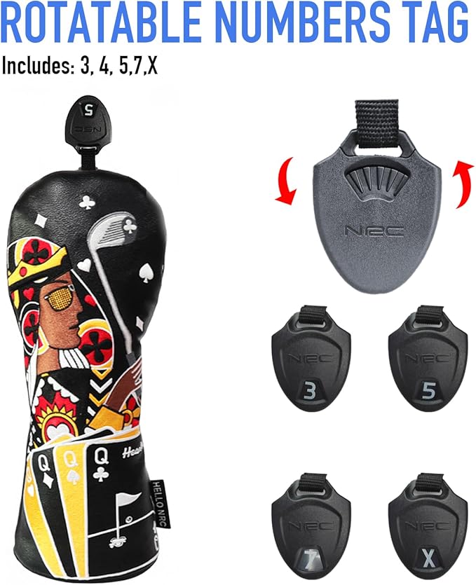 Golf Club Covers – Funny Poker Leather Driver Headcover, Fairway Wood & Hybrid, Cool Embroidered Golf Headcovers
