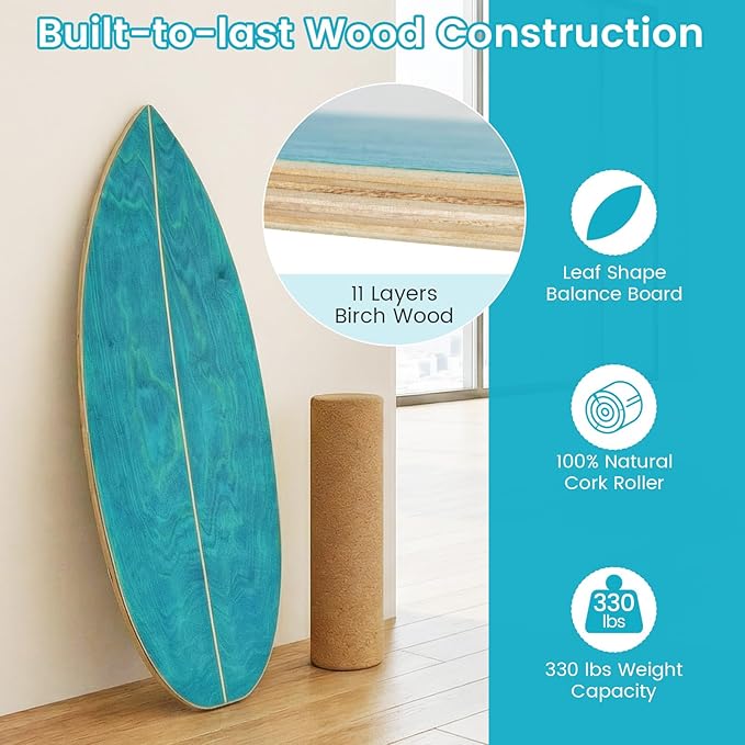 GYMAX Balance Board for Adults, 330LBS Wobble Boards with Storage Rack, Wooden Exercise Balancing Stability Trainer for Improve Balance, Surfing, Skate, Yoga, Skateboarding