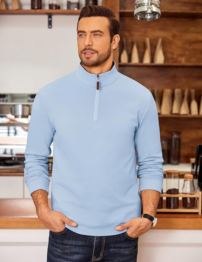 COOFANDY Men's Fleece Quarter Zip Pullover Long Sleeve Mock Neck Sweatshirt