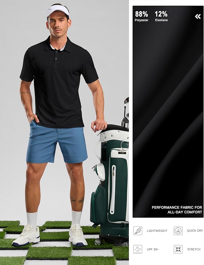 Golf Shirts Heather Polo Short Sleeve Dry Fit Lightweight Moisture Wicking Collared Shirts Casual Athletic Business
