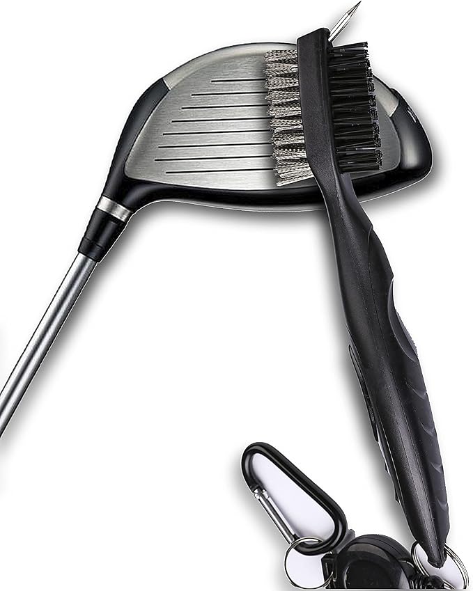 Golf Towels, Microfiber Waffle Pattern Tri-fold Golf Towel - Brush Tool Kit with Club Groove Cleaner, with Clip Men Women Golf Gifts (Orange Towel+Black Brush)