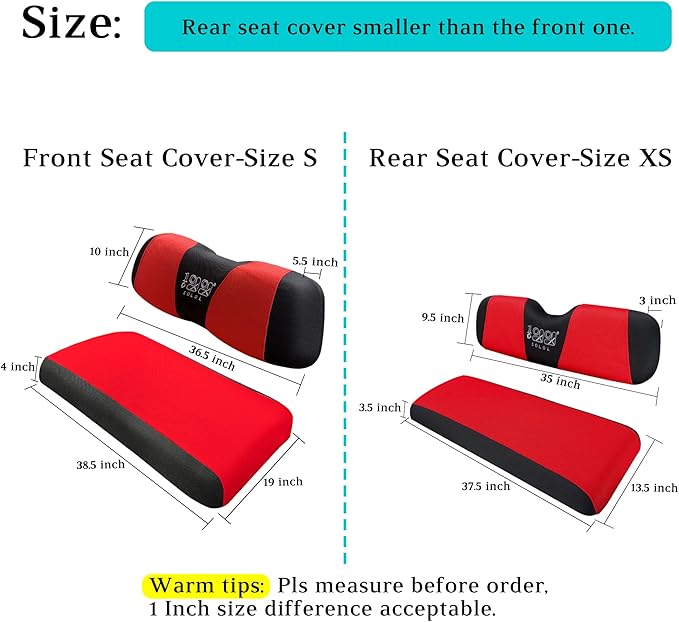 10L0L Golf Cart Front Rear Seat Cover Set for EZGO TXT RXV & Club Car DS 2000-up(Flat Backrest), Made w/ 3D Air Mesh Polyester Fabric Breathable Washable