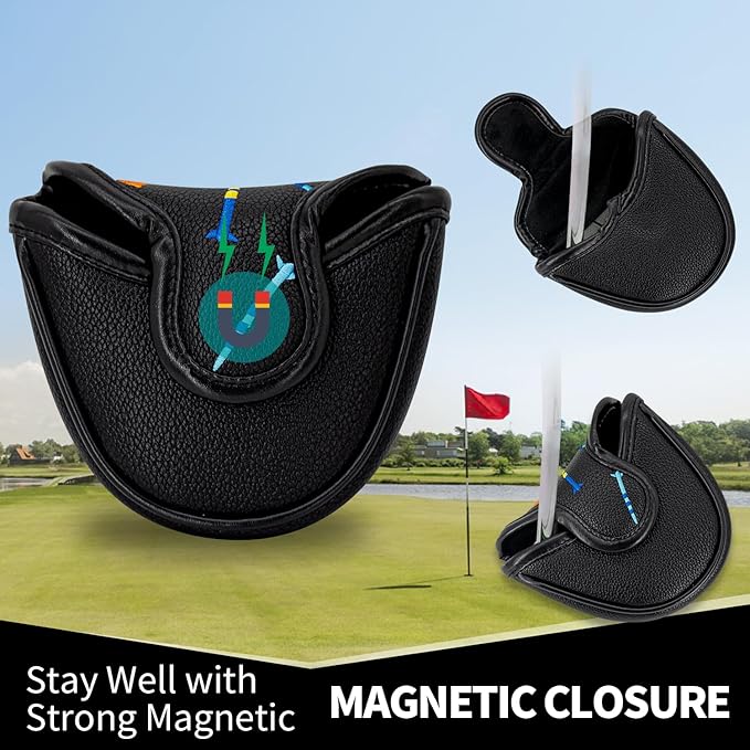 Colorful Nails Style Golf Half Mallet Putter Cover Headcover, Golf Putter Club Cover Magnetic Golf Head Covers Headcovers Club Protective Equipment