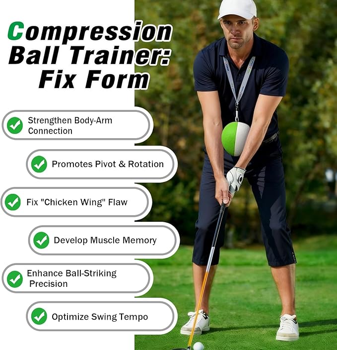 Compression Golf Swing Trainer Ball – Master Forearm Connection & Impact Position | Fix Chicken Wing Slicing & Scooping | Enhance Tempo, Lag & Pure Ball Striking | Soft Memory Foam Golf Training Tool