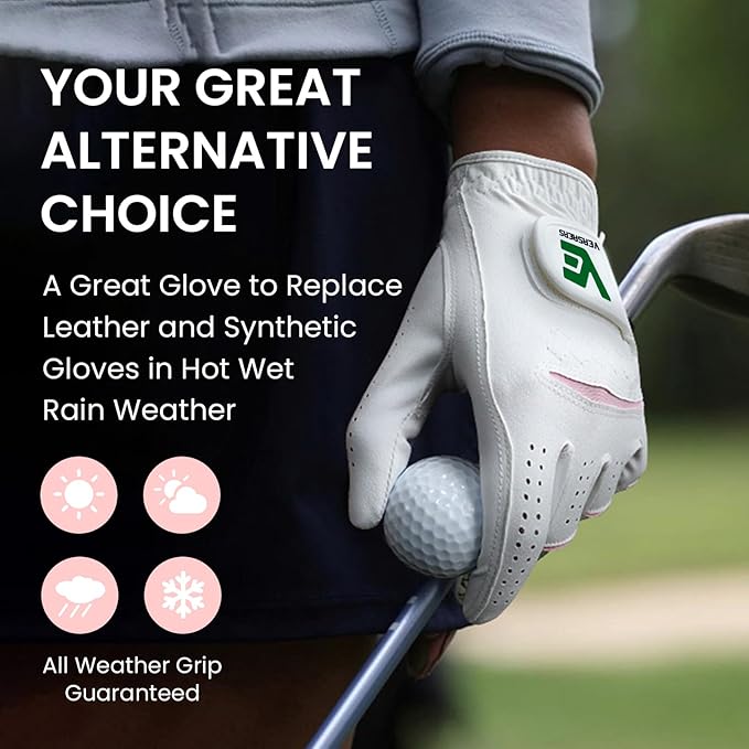 Womens Ladies Golf Rain Gloves Value 3 Pack Left Right Hand, Enhanced Wet Hot Weather Performance Cool Grip, Fit Small Medium Large XL
