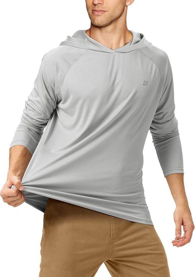 Roadbox UPF 50+ Fishing Shirts for Men, Long Sleeve UV Sun Protection Hoodie, Outdoor Hiking Running Swimming Rash Guard