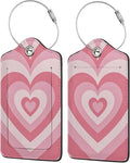 2 PCS Luggage Tags for Suitcase Pink Heart Leather Suitcases Tag with Stainless Steel Loop and Name ID Address Label Privacy Cover for Women Men Travel Luggage Accessories