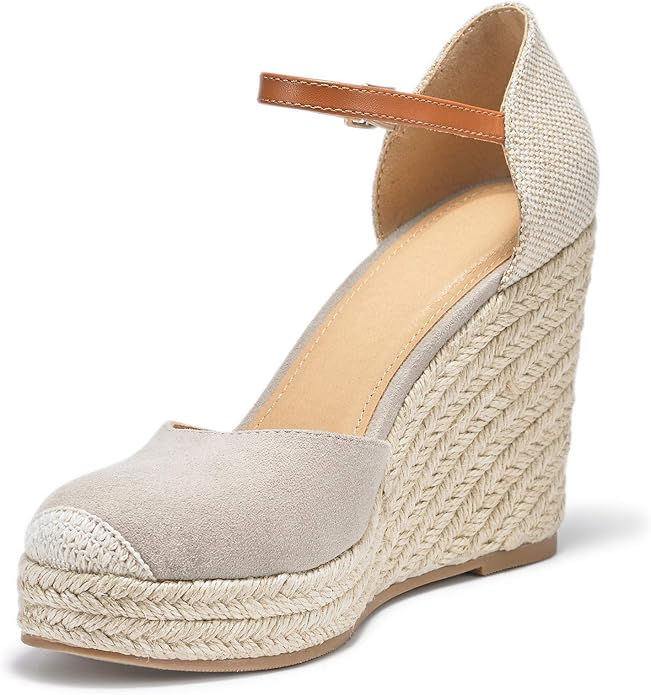FISACE Womens Summer Espadrille Heel Platform Wedge Sandals Ankle Buckle Strap Closed Toe Shoes