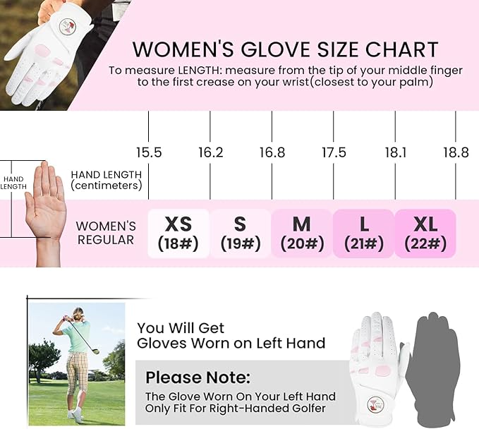 Women Golf Gloves Premium Leather with Magnetic Ball Marker Left Right Hand 1 Pack, Extra Grip for Ladies Comfortable Durable Size Small Medium Large