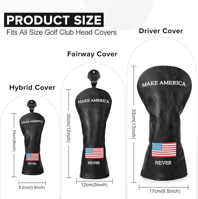 Golf Headcovers Golf Club Head Covers MAGA Style Elegant Embroidery Premium Leather Driver Fairway(FW) Wood Hybrid(UT) with Number Tags, 3 Wood Headcover Set