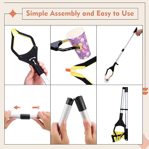 Ctosree 8 Pack 32" Trash Grabber Reacher Tool for Elderly, Foldable Litter Picker Upper, Lightweight Trash Pick up Stick, Long Handy Mobility Aids for Home Garden Arm Extension(Yellow)