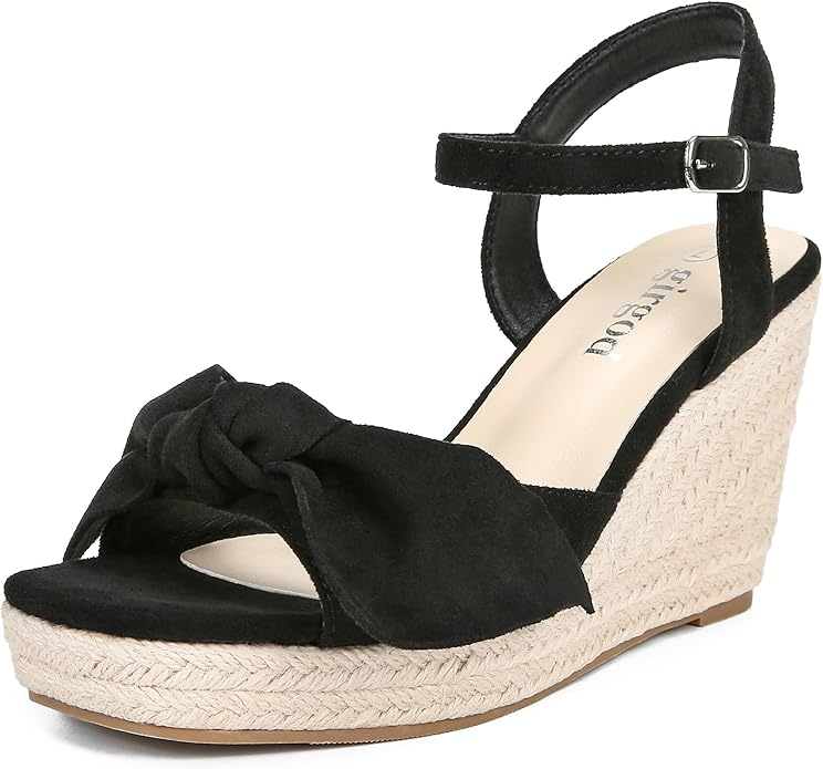 girgod Espadrilles Wedge Sandals for Women Bow Platform Wedges Heels Open Toe Ankle Strap Summer Wedding Wedges