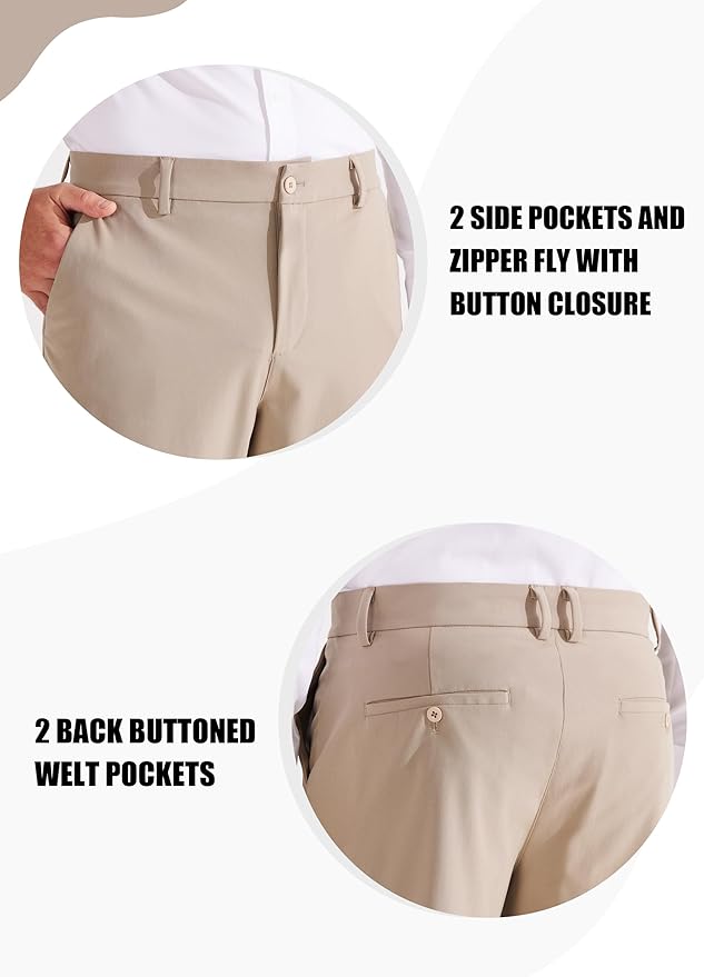 Libin Men's Golf Pants Classic Fit Flat Front Work Dress Pants 29" 31" 33" Stretch Casual Pants Lightweight with Pockets