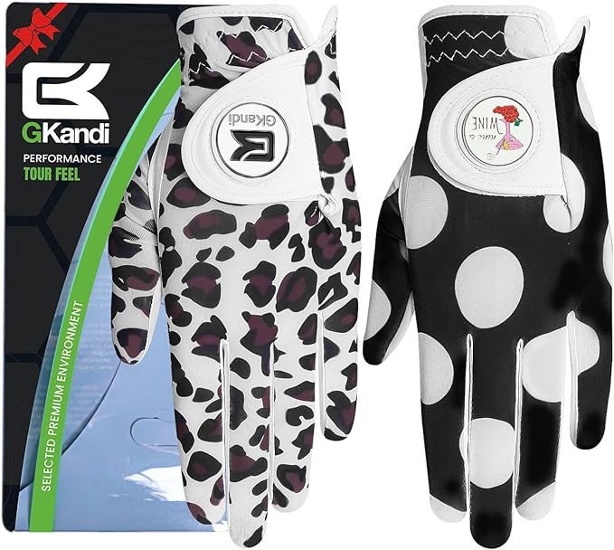 Ladies Golf Gloves Women Right Handed Golfer Left Hand Value 2 Pack with Ball Marker Leather All Weather Grip Breathable Soft Gift Set