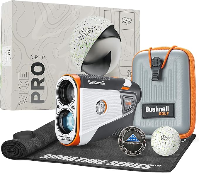 Bushnell Golf Tour V6 Shift Laser Rangefinder with Vice Balls | Slope Compensation, PinSeeker, Magnetic Mount, 1300 YD Range, 6X Magnification | Signature Series Golf Towel