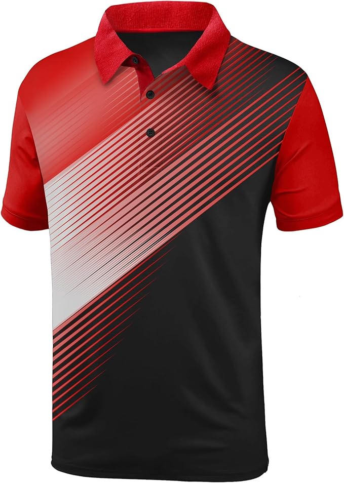 JACKETOWN Mens Polo Shirts Short Sleeve Print Dry Fit Performance Moisture Wicking Casual Collared Golf Shirts