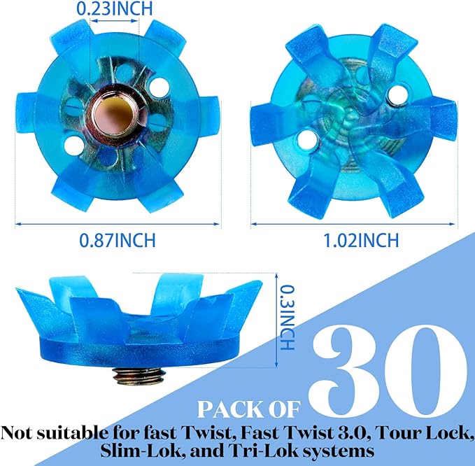 Cozypower 31 Pcs Golf Spikes Set Includes 30 Pcs Golf Cleats Replacement Black Cleats Spanner Metal Thread Screw 6 mm Dia Spike Tool for Lawn Cricket Shoe Player Lover(Blue)