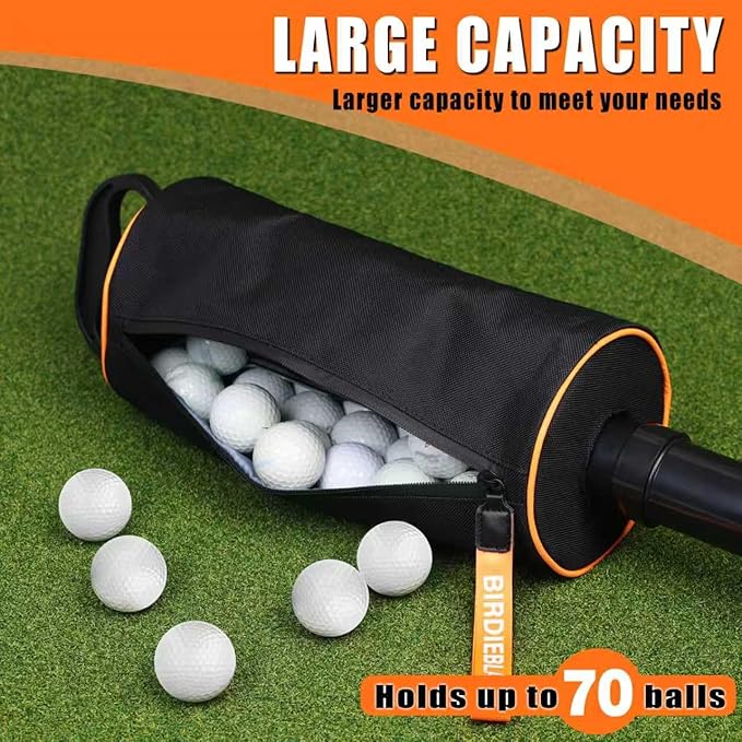 Portable Shag Bag Golf Ball Pick Up with Removable Plastic Tube, Hold up to 70 Balls，Premium Golf Ball Retriever for Golfers