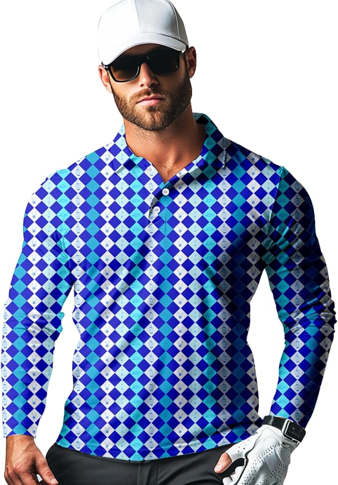 Men's Long Sleeve Golf Shirt Quick Dry 3 Button Work Fishing Outdoor Casual Collar Shirt