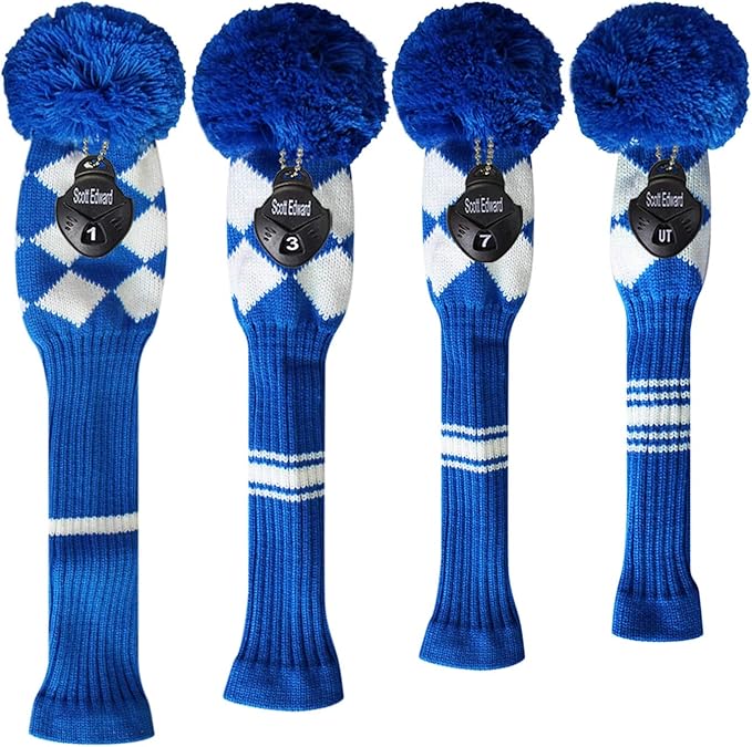 Scott Edward Knit Wood Golf Club Head Covers 4 Pieces Knitted Item Fit Over Well Driver Wood(460cc) Fairway Wood and Hybrid(UT)