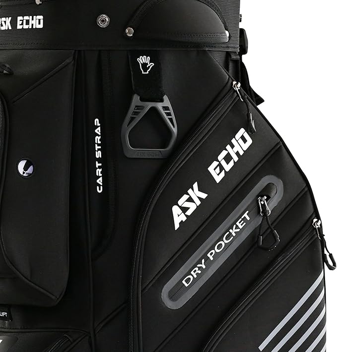 ASK ECHO T-Lock Golf Cart Bag with 14 Way Organizer Divider Top, Premium Cart Bag with Handles and Rain Cover, for Men