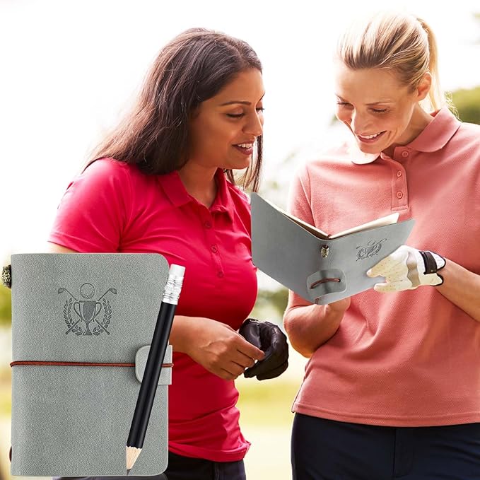 Yexiya Golf Scorecard Book with Pencil Leather Golf Journal Scorecard Holder Accessories Notebook Log Book Pocket Scorebook Gifts for Men Golfers, Sports and Outdoor Club Accessories