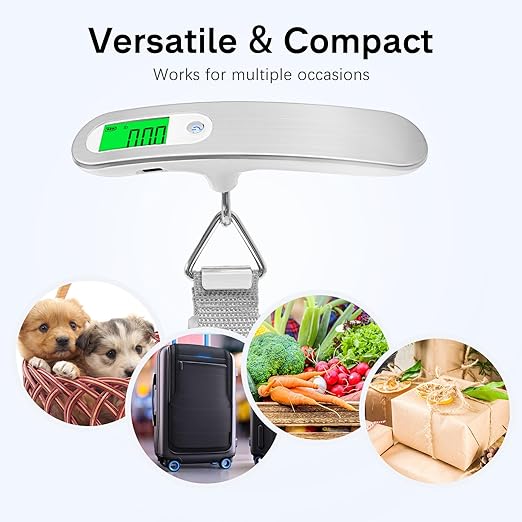 Rechargeable Luggage Scale with Strap & Type-C Port - Portable, Digital, High-Precision, and Ideal for Backpacks, Suitcases, and Carry-Ons - Up to 110lb/50kg Capacity -Strap
