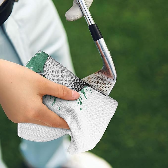 Swing Happens Printed Funny Golf Towel with Carabiner Clip 24"x16" Cute White Golf Towels for Golf Bags Microfiber Waffle Golfs Rag for Disc Balls Clubs Golfs Accessories for Men Women Dad Husband
