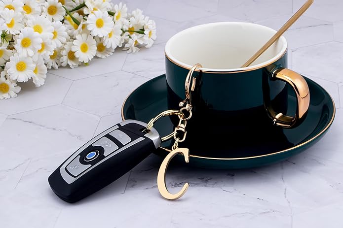 Cute Stainless Steel Gold Initial Letter Keychain for Women Girl, Charms for Key Handbag Backpack Bag, Personalized Gift