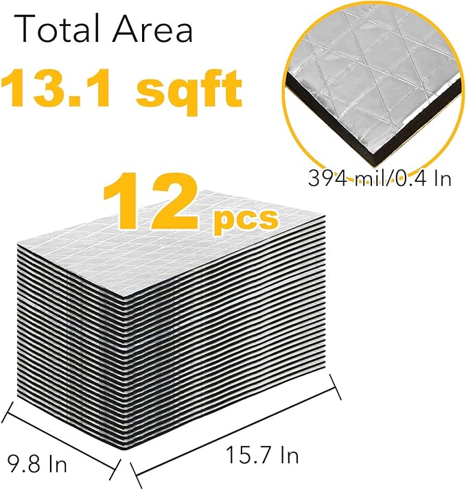 Sound Deadener for Car, Auto Deadening Foam Material Mat, Audio Dampening and Heat Insulation, 394 mil 13.1sqft