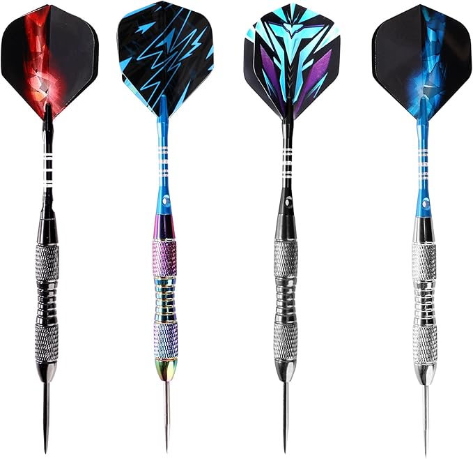 Darts Metal Tip Set Professional Metal Darts for Dartboard Steel Tip Darts with Nonslip Iron Barrel Aluminum Dart Shafts,Extra Flights,Dart Sharpener,Gift Box