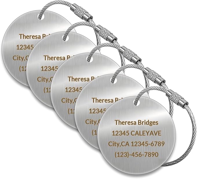 5 Pack Custom Engraved Luggage Tags, 2 x 2 inches Waterproof Personalized Luggage Tags, Aluminum Personalized Bag Tags for Suitcases/Backpack/Luggage Accessories [Silver]