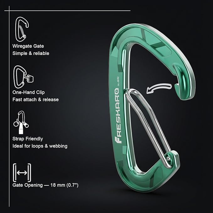 FresKaro 15kN-3372lbs Heavy Duty Wiregate Carabiners, Reliable Time-Tested Stainless Steel Spring Gate, for Camping, Hiking, Hammocks, Backpacking, Dog Leash etc., 3.15inch