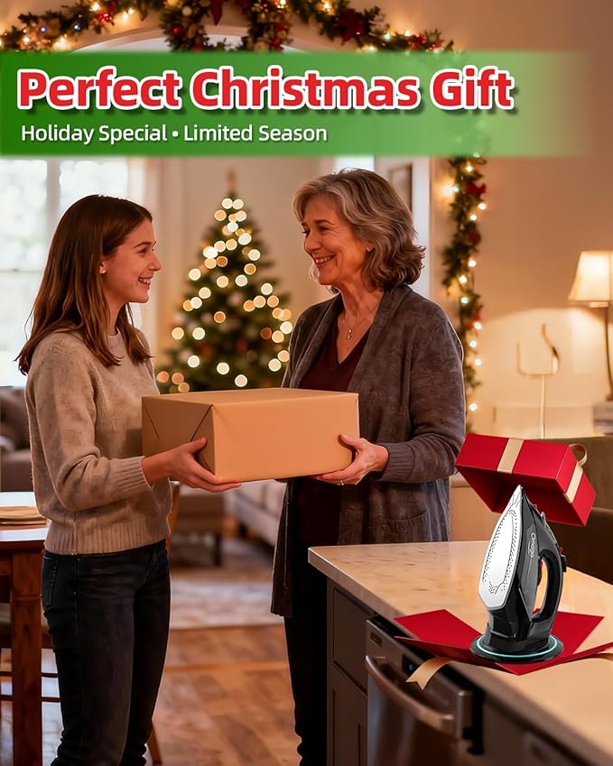 Cordless Iron for Clothes, 1500W Steam Iron with Non-Stick Ceramic Soleplate, Auto Shut Off, Self-Clean, Burst of Steam, Anti-calc, 3 Temperature Settings, 11.84oz Water Tank, Black