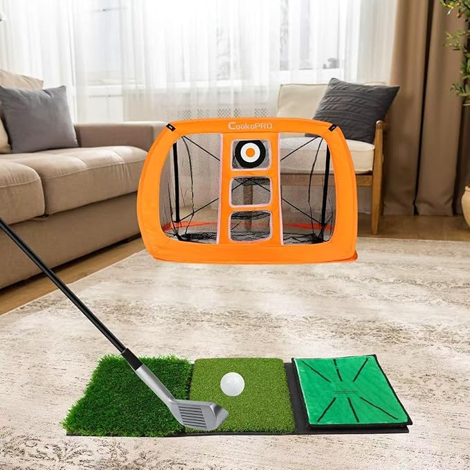 Golf Chipping Net Set,Pop Up Net with Durable Rubber Training Mat,10 Golf Tees,6 Practice Balls,6 Foam Balls and Carry Bag for Indoor & Outdoor Game