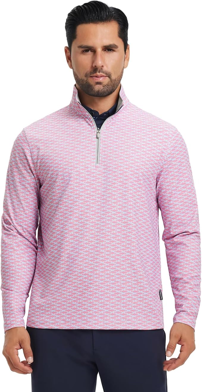 M MAELREG Quarter Zip Golf Pullover Men Dry Fit Long Sleeve Performance Wicking 1/4 Zip Full Print Pullover Mens Sweatshirt