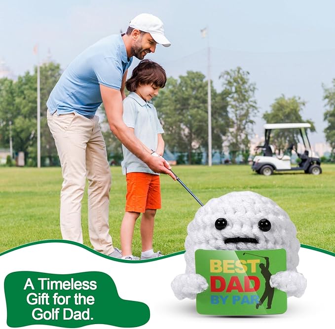 AICase Golf Gifts for Dad, Best Dad by Par, Funny Father's Day Christmas Birthday Crochet Golf Ball Presents Gag Gift Ideas Cool Stuff for Men Golfers Daddy Father Papa from Daughter Son