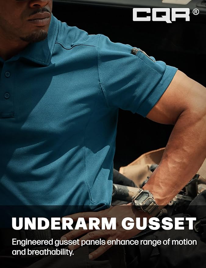 CQR Men's Polo Shirts, Tactical Short Sleeve Golf Performance Shirts, Lightweight Dry Fit UPF 50+ Pique