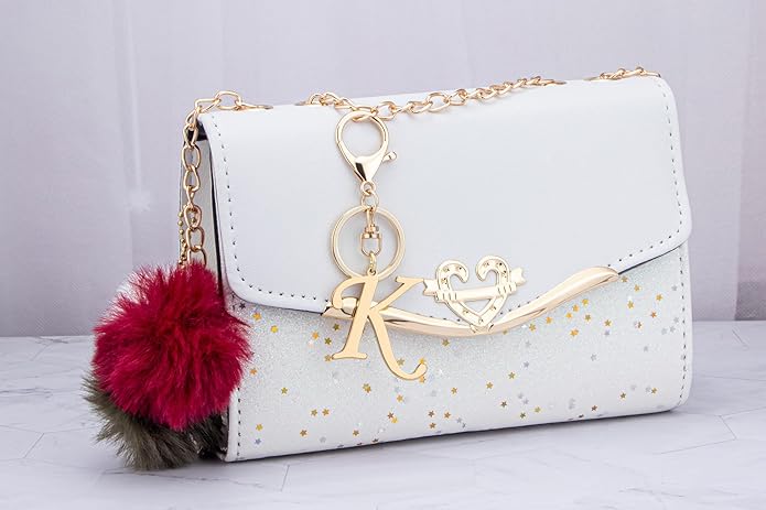 Cute Stainless Steel Gold Initial Letter Keychain for Women Girl, Charms for Key Handbag Backpack Bag, Personalized Gift