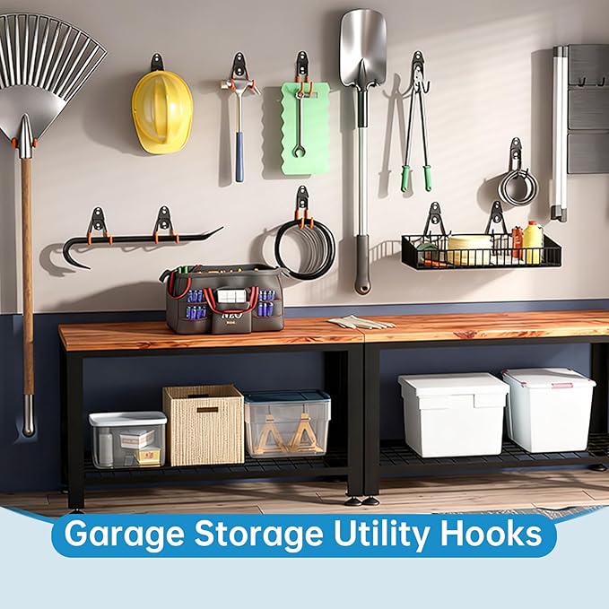 2 Pack Garage Storage Utility Hooks，Garage Garden Tool Organizer，Steel Wall Mount Hooks, Garden Small U Hooks (Orange)