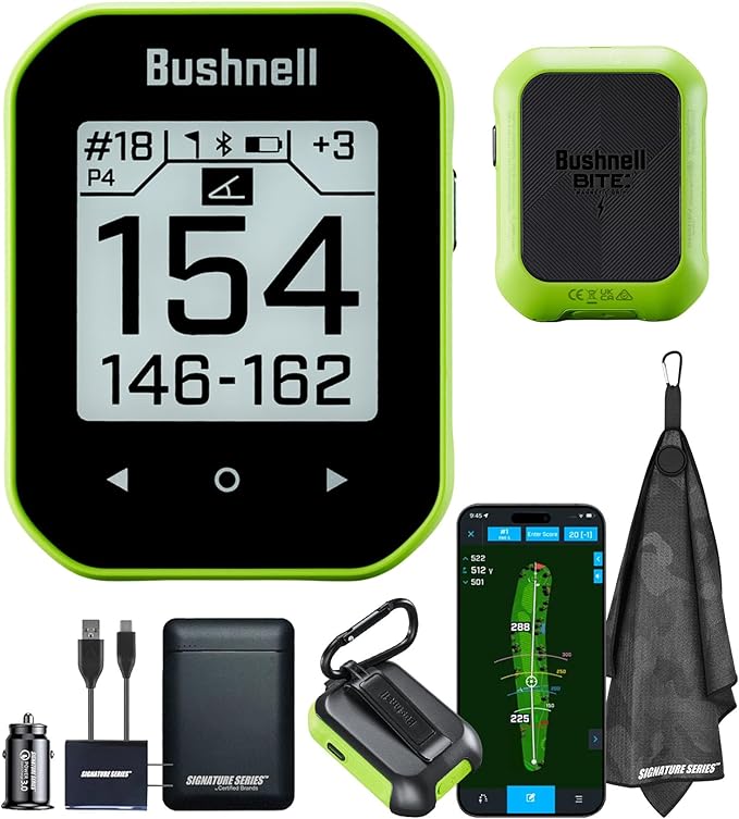 Bushnell Golf Phantom 3 Slope GPS Handlheld (Green) | 38,000+ Courses, Slope Compensation, Hazard Info, Distance Calculator, Scorekeeping, Magnet Mount, Touchscreen | Signature Series Power Bundle