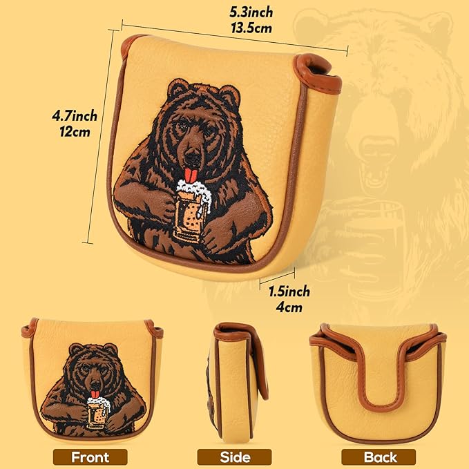 Golf Club Head Cover Golf Head Cover Driver Headcover Fairway Wood Headcover Hybrid Club Head Cover Golf Blade Mallet Putter Cover Beer Bear