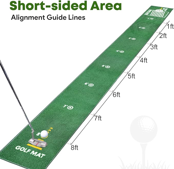 Golf Putting Mat Indoor & Outdoor Professional Golf Practice Putting Green Mat with Distance Marker Anti Slip Backing Golf Training Accessories Portable Matt