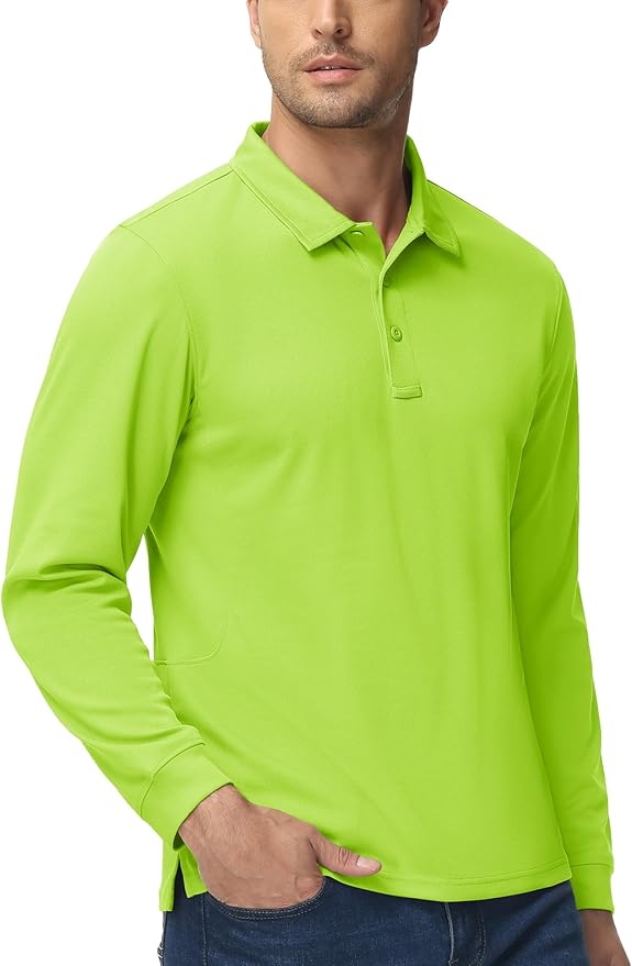 MAGCOMSEN Men's Polo Shirts 3 Button Quick Dry Performance Long Sleeve Tactical Shirts Pique Jersey Golf Shirt